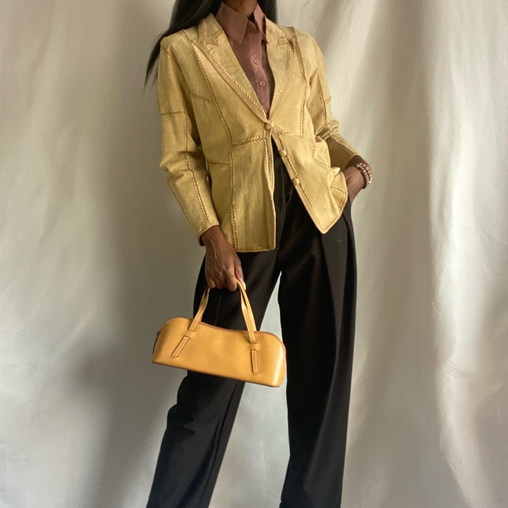 Beige leather patchwork jacket - Picture 3 of 13